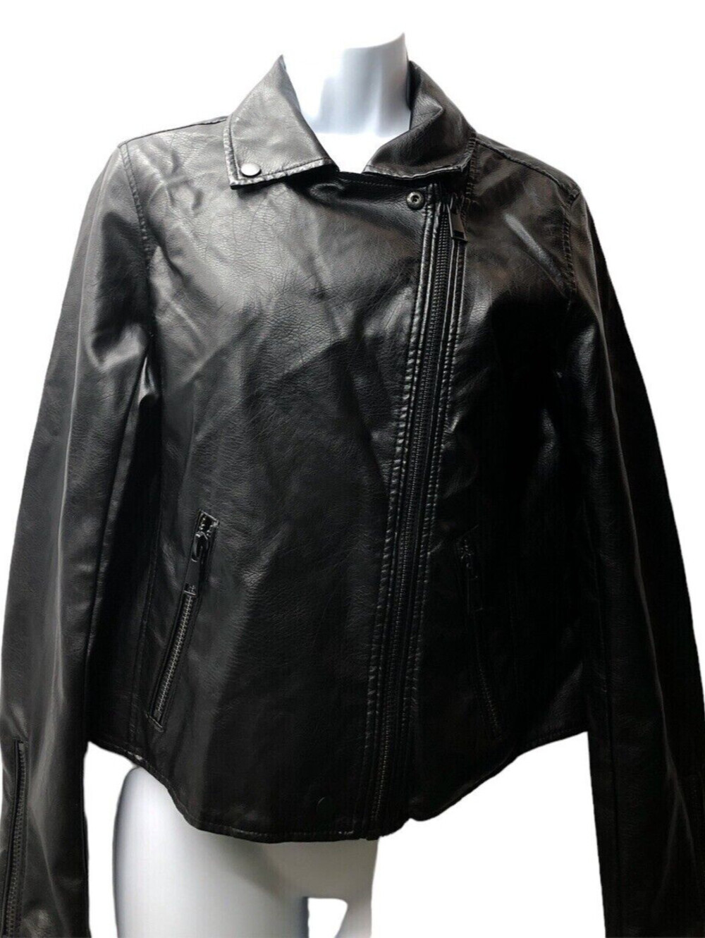 ANTHROPOLOGIE Faux Leather Moto Jacket Women's XS Black Long Sleeve with Pockets